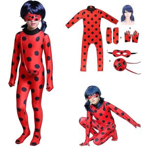 Bimirth Kids Girl Ladybug Cosplay Sæt Halloween Party Jumpsuit Fancy Dress kostume med bind for øjnene, paryk, taske-yky 110(100-110CM)