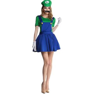 Super Mario uigi Cosplay Kostume Voksne Børn Fancy Dress Outfit Tøj Luigi Green Women L