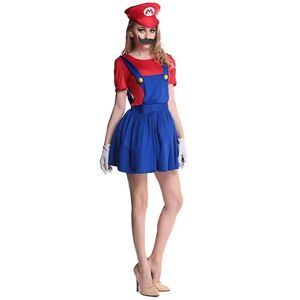 Super ario Luigi Cosplay Kostume Voksne Børn Fancy Dress Outfit Tøj Mario Red Women M