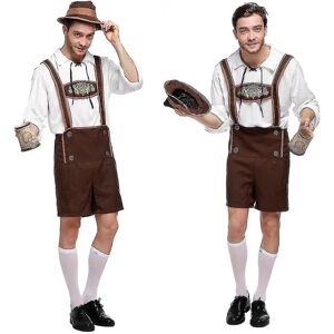 Tysk Oktoberfest Øl Mænd Bavarian Lederhosen Skjorte Hat Sæt Guy Festival Kostume L