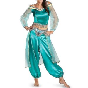 Nye kvinder Aladdin Alibaba Jasmine Cosplay Kostume Prinsesse Fancy Dress Outfit Z Blue Green S