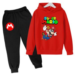Drenge Piger Super Mario Hættetrøjer Træningsdragter Toppe+Sweatbuks Sæt Z X red 140cm