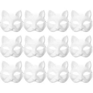 12 stk Blank Mask Kattemasker Kostume Cosplay Mask Børnehave Gør-det-selv Umalet KattemaskeHvid18,5X16,5X6CM White 18.5X16.5X6CM