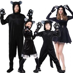 Familie Kattekostume Sort Sød Kat Cosplay Til Børn Halloween Kostume Kat Fancy Kvinder Kjole Dyre Jumpsuit Mænd Drenge Boy S