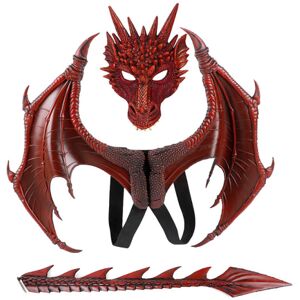 Kids Dragon Wings Kostume, Dinosaur Tail Mask Set, Cosplay rød