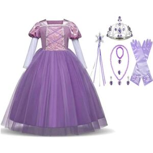 B4B Prinsesse kjole Rapunzel Tangled kostume + 7 ekstra tilbehør 130 cm one size