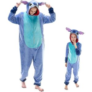 nug Fit Unisex Voksen Onesie Pyjamas Flanell Cosplay Animal One Piece Halloween kostume Overtøj Hjemmetøj Q Mike 105cm BlueStitch S