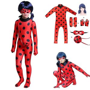 Bimirth Kids Girl Ladybug Cosplay Sæt Halloween Party Jumpsuit Fancy Dress kostume med bind for øjnene, paryk, taske-yky 0 130(120-130CM)