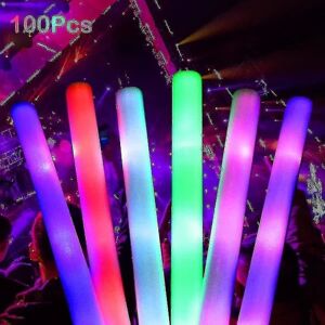 100 stk Led Glow Sticks, Light Up Foam Sticks, Blinkende skumpinde i flere farver til fest, koncert, bryllup, festartikler