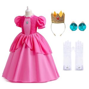 4 stk Piger Prinsesse Peach Kjole Super Brothers Cosplay Kostume Fancy Dress Outfits Rollespil Rose 130