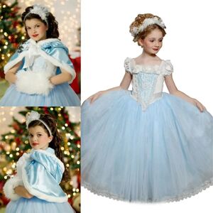 Frozen Elsa prinsessekjole med Cape Girl Cosplay sæt blue 7-8Years = EU122-128