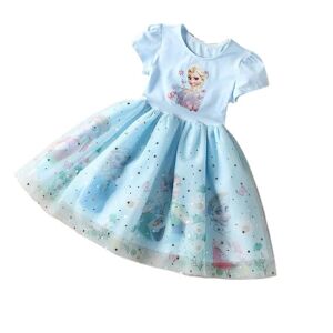 Piger fødselsdags prinsessekjole Frozen Elsa Lace kostume kjole Blue 120cm
