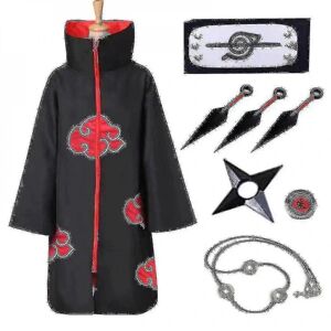 Naruto Akatsuki Cloak Anime Kostume Kit Itachi Robe Halloween V 8 Pieces Set M