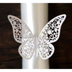 （Hvid）50 stk Papirservietringe 3D sommerfugl, servietring, rund