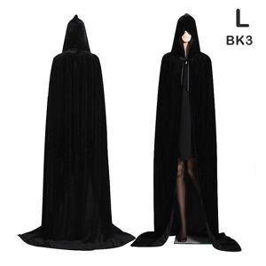 Middelalderlig vampyr fløjl hætte kappe lang kappe hekse kapper Halloween kostume - Perfet Black L