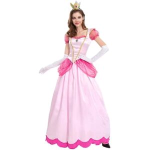 Kvinders Super Mario Peach Cosplay Cosplay kostume Pink Princess Dress + Handsker + Hovedbeklædning Outfits Sæt Carnival Party 2XL