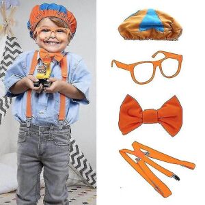 Vær som Blippi Dress Up! Rollespil Kostume Hat Briller Suspenders Butterfly