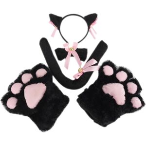 Jettbuying 5 stk/sæt Kat Cosplay Kostume Kat Hale Ører Krave Poter Handsker S Black One Size