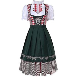 Hurtig levering Højkvalitets traditionel tysk plaid Dirndl-kjole Oktoberfest-kostume-outfit til voksne kvinder Halloween fancy fest Style1 Green 2XL