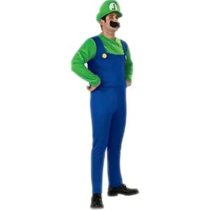 Super Mario Luigi Kostym Vuxen Barn Fancy Dress Outfit Kläder _l Luigi Grøn Mænd L