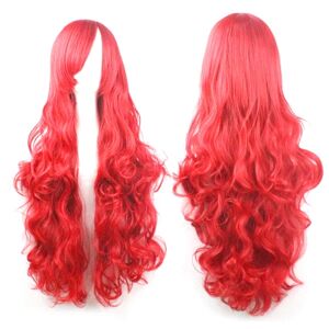 80 cm mode kvinder Anime lang krøllet bølget syntetisk hår fest cosplay paryk (rød)