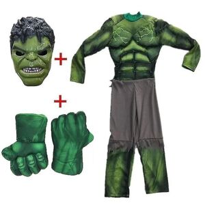2023 Barn Grön Giant Hero Muscle Halloween Kostymer Fancy Pojkar Superhjältar Karneval Cosplay Kläder Mask Barn Julklappar kostumer-handsker-maske M