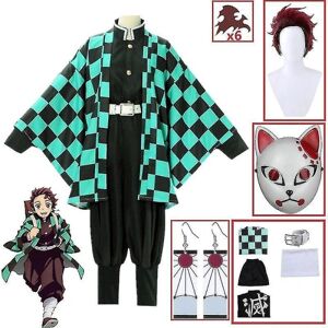 Demon Slayer Kimono Kamado Tanjirou Cosplay kostume Halloween Anime Uniform sæt til voksne børn V 9 piece set L