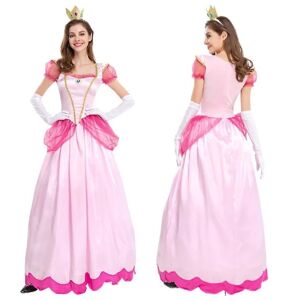 BATTERY Kvinnor Super Mario Peach Cosplay Festkostymer Rosa prinsessklänning+handskar+pannband Outfit Set Presenter M