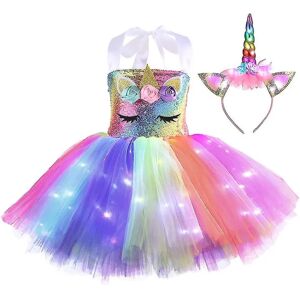 unbranded Børn Piger Unicorn Costume Led Light Up Tutu Kjole + pandebånd Outfits sæt Cosplay Carnival Fødselsdagsfest B 6-8 Years