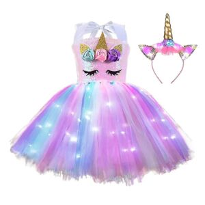 unbranded Børn Piger Unicorn Costume Led Light Up Tutu Kjole + pandebånd Outfits sæt Cosplay Carnival Fødselsdagsfest A 8-10 Years