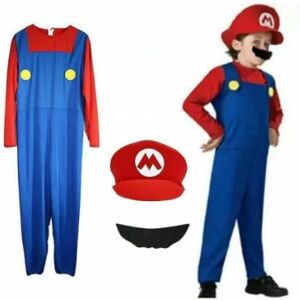 Børn Super Mario Luigi Bros Cosplay Fancy Dress Outfit Kostume M 105-120cm Red L 120-130cm