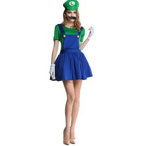 super Mario Luigi Cosplay Kostume Voksne Børn Fancy Dress Outfit Tøj Luigi Green Women S