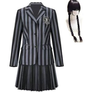 Onsdag Addams Cosplay sæt Nevermore Academy School Uniform Halloween Carnival Party kostume til voksne børn With wig Child S