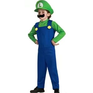 Super ario Luigi Cosplay Kostume Voksne Børn Fancy Dress Outfit Tøj Luigi Green Boy M