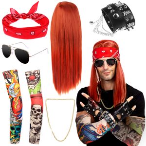 Jettbuying 8 pakker Rocker Fancy Dress-tilbehør 70'er 80'er 90-kostume paryk R Black