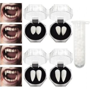 4 par Halloween vampyr tænder, vampyr hugtænder, horror falske tænder til cosplay Halloween temafest