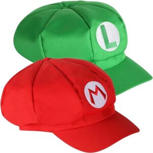AVANA Sæt med 2 Super Mario Hatte - Mario og Luigi Kasketter Rød og Grøn Vi
