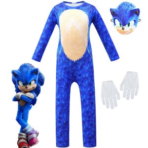 Sonic The Hedgehog Cosplay kostumetøj til børn, drenge, piger - Jumpsuit + maske + handsker 10-14 år = EU 140-164 Jumpsuit + Mask + Handskar 7-8 år = EU 122-128