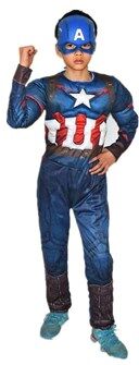 Captain America Kostume Børn - Inkl. Maske + Dragt - Medium (120-130 cm)