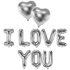 Party Deco PACK BALLONS I LOVE YOU + 2 BALLONS CŒURS ARGENT