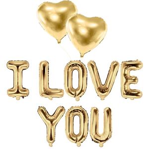 Party Deco PACK BALLONS I LOVE YOU + 2 BALLONS CŒURS OR