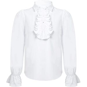 TiaoBug Enfant Garçon Déguisement Pirate Chemise Renaissance Médiévaux Cosplay Costume Carnaval Halloween Noël Haut Danse Chemise Scène Performance 6-16 Ans Blanc 8 Ans - Publicité