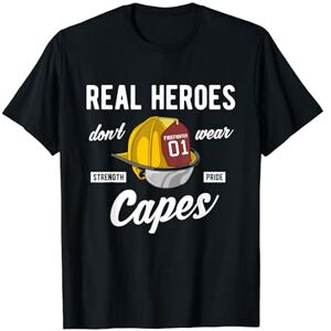 Feuerwehr Geschenke für Männer Real Heroes Don't Wear Capes Pompiers T-Shirt - Publicité