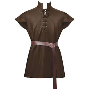 Generic Tunique médiévale Ailrik avec bordure pour homme à manches courtes Viking Chemise pour carnaval, Y Marron, XXL - Publicité