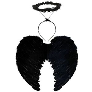 I LOVE FANCY DRESS Ensemble de costume d'ange foncé pour femme Ailes en plumes noires et halo de marabout noir Ensemble d'accessoires de déguisement pour adultes - Publicité