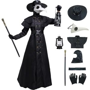 YEAJION Costume de Médecin de la Peste avec Accessoires Medecin de Peste Masque Style Médiévale Steampunk Déguisement de Docteur de la Peste Costume d'Halloween pour Adulte Carnaval Fête Cosplay - Publicité