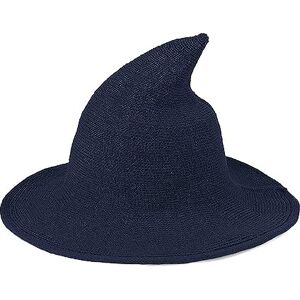 Moyubath Chapeau de sorcière tricoté à bord pliable pour femme Chapeau pointu pour cosplay, Halloween, fête, bal masqué Pour adultes et filles (bleu marine) - Publicité