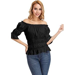 Jutrisujo Chemise Costume Medieval Femme Renaissance Pirate Shirt Rétro Victorien Épaule Dénudée Élégante Sexy Top Noir S - Publicité