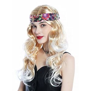 WIG ME UP CW-029-P27TP60 Perruque femme bandeau carnaval long blond platine mèches hippie années 70 - Publicité