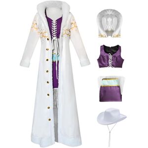 Foanja Déguisement Robin Femme Cosplay Nico·Robin Anime Outfit Blanc Manteau à Grand Col de Fourrure et Hauts Jupes Chapeaux pour Adulte Halloween Carnaval Anniversaire Fête Fancy Costume - Publicité